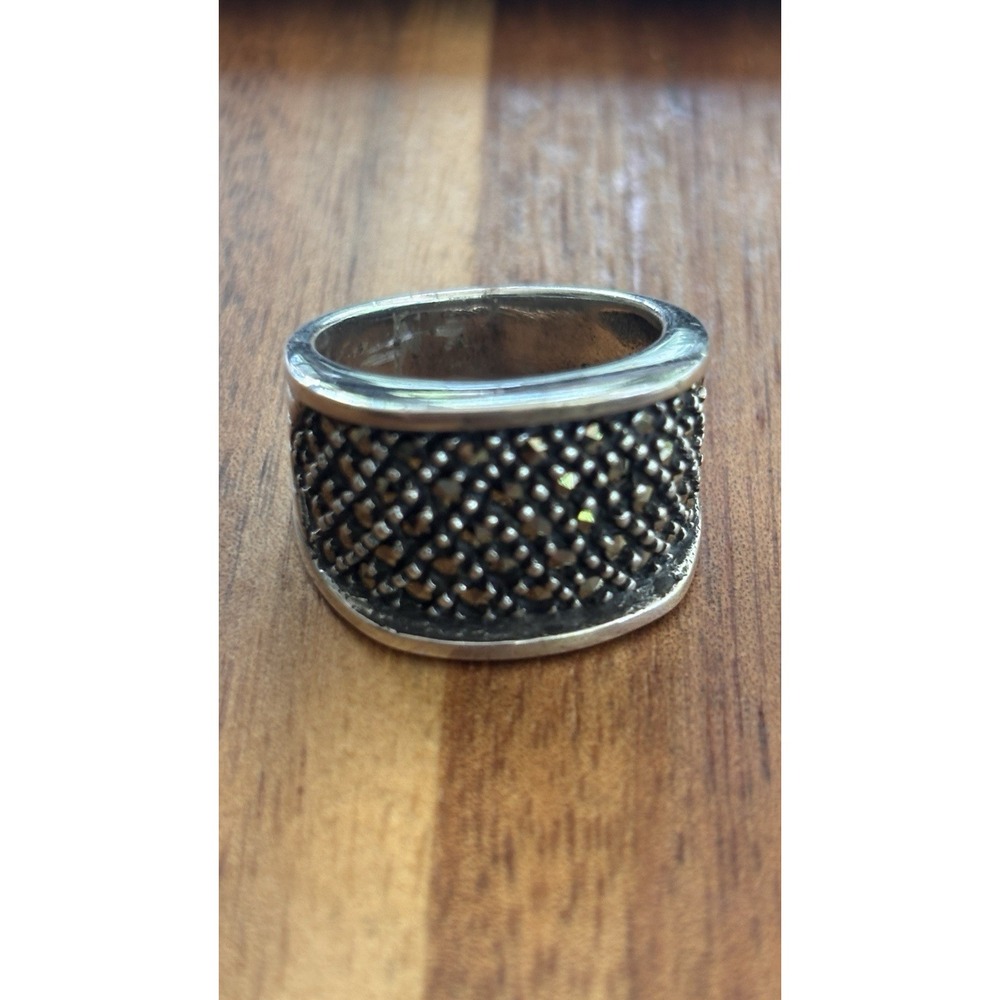Vintage Sterling Silver 925 Wide Band Ring With Marcasites 10.3 Grams Size 7